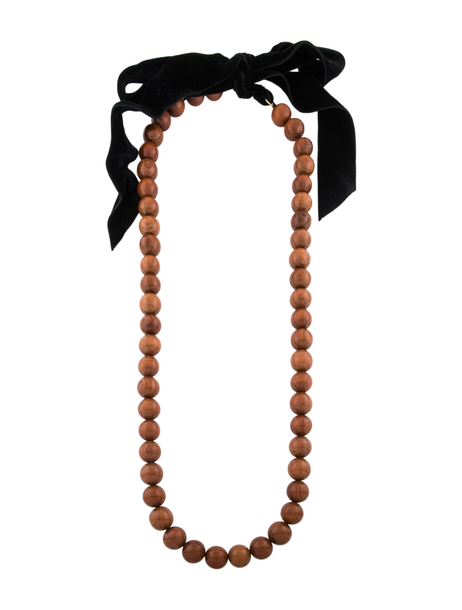 Yves Saint Laurent Vintage Wood & Velvet Bead Necklace