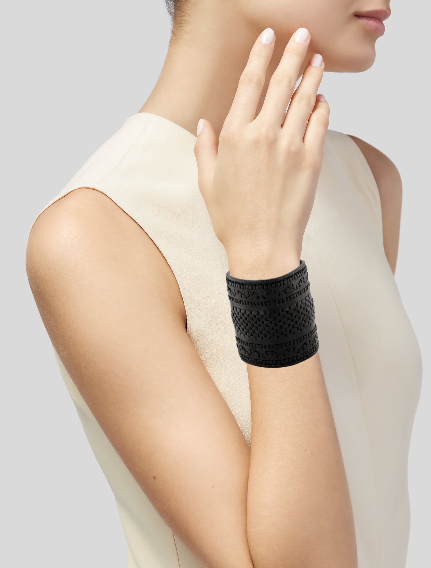 Yves Saint Laurent Rive Gauche Leather Woven Wide Wrap Bracelet