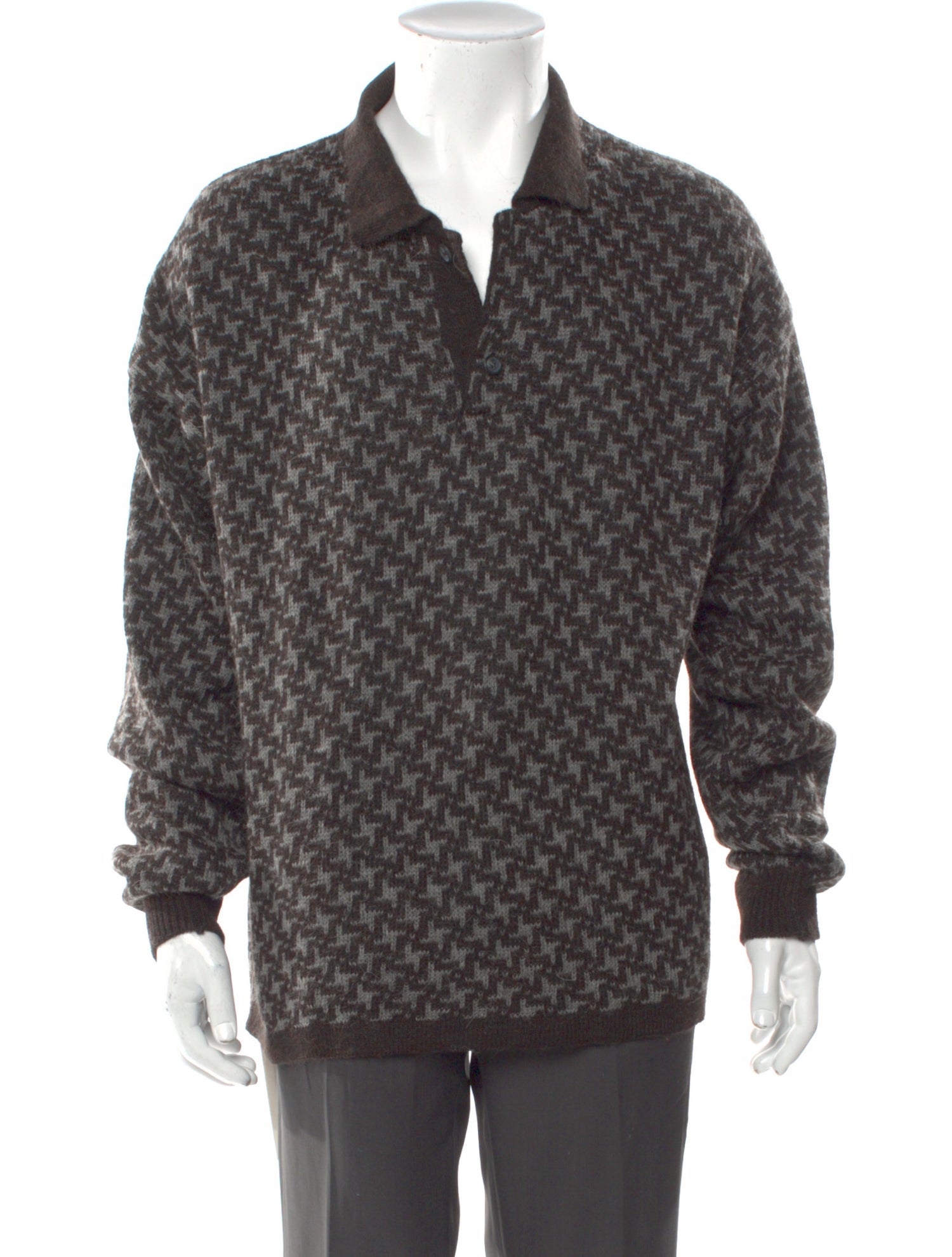 Yves Saint Laurent Printed Mock Neck Polo Sweater