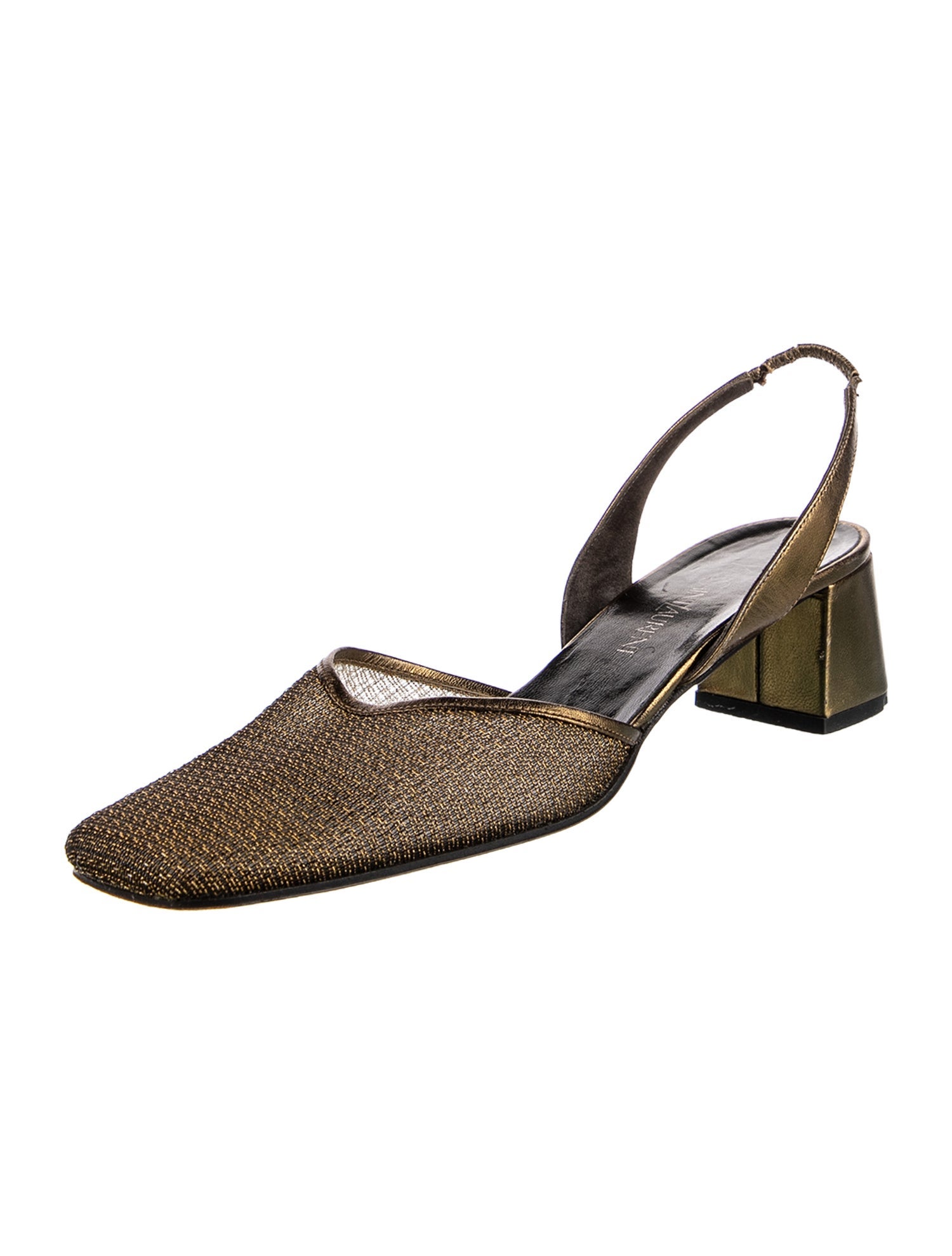Yves Saint Laurent Mesh Leather Trim Embellishment Slingback Pumps