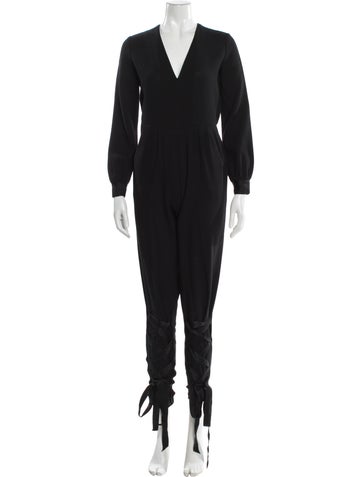 Pre-owned Saint Laurent Wool V-neck Jumpsuit In Black