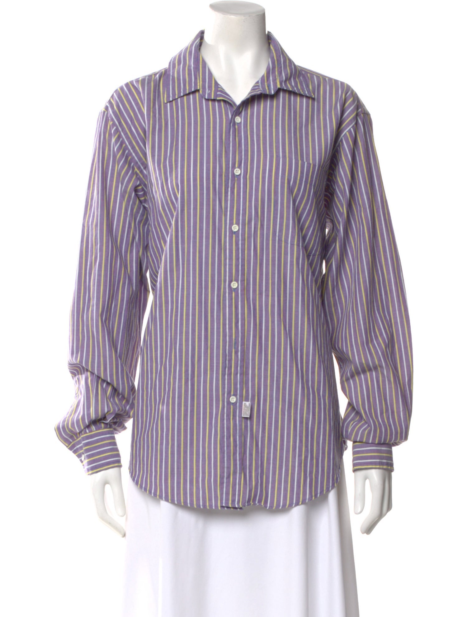 Yves Saint Laurent Striped Long Sleeve Button-Up Top