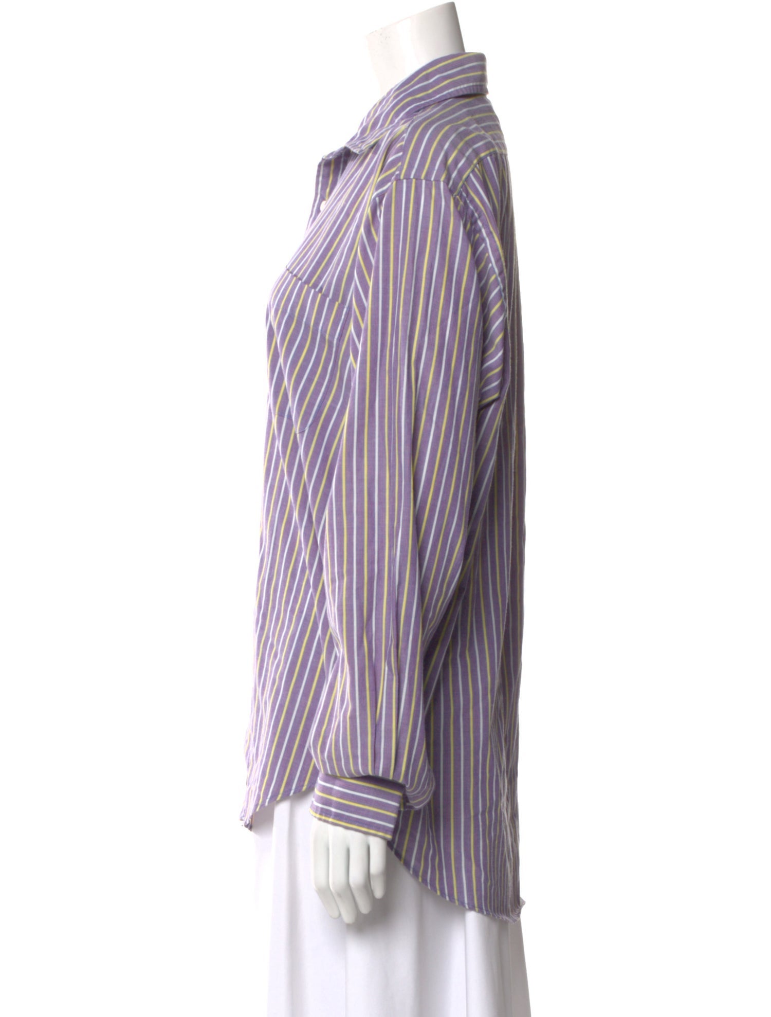 Yves Saint Laurent Striped Long Sleeve Button-Up Top