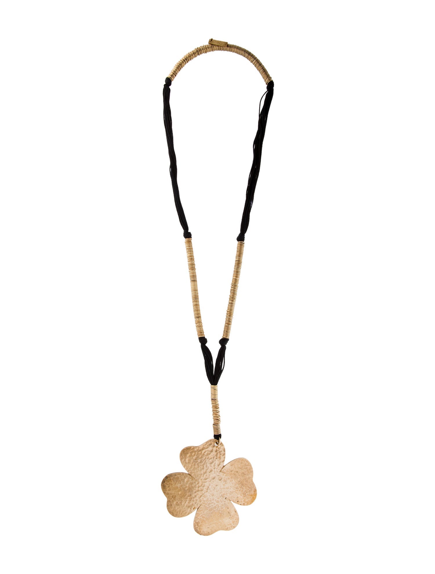 Yves Saint Laurent Vintage Cord Hammered Clover Pendant Necklace