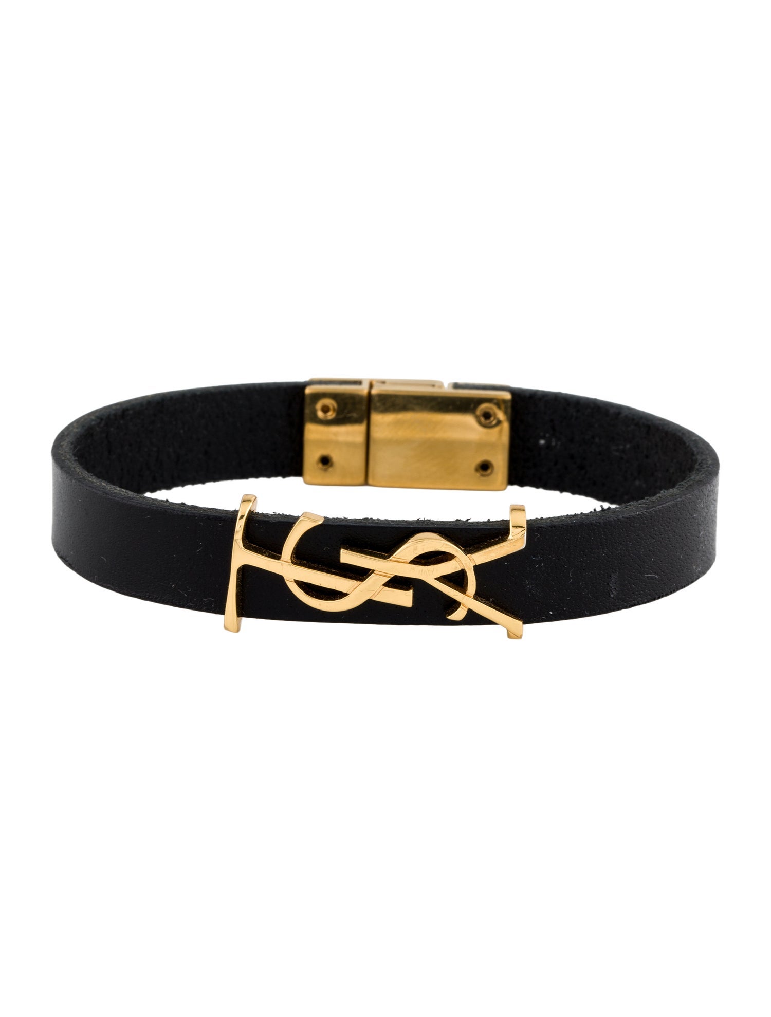 Yves Saint Laurent Leather Cassandre Wrap Bracelet