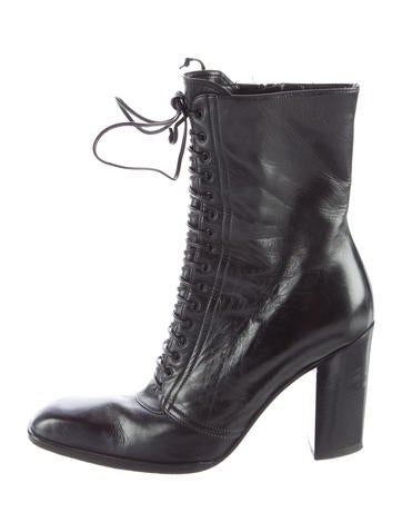Yves Saint Laurent Leather Lace-Up Ankle Boots