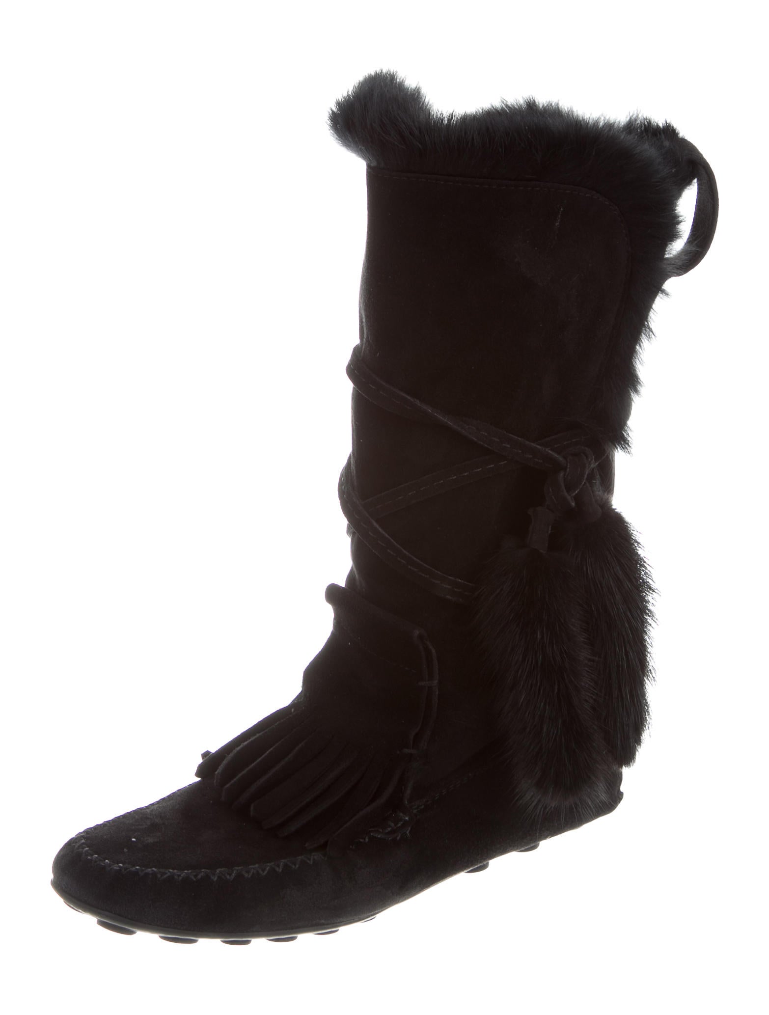 Yves Saint Laurent Fur Moccasin Boots Black Boots, Shoes YVE56064