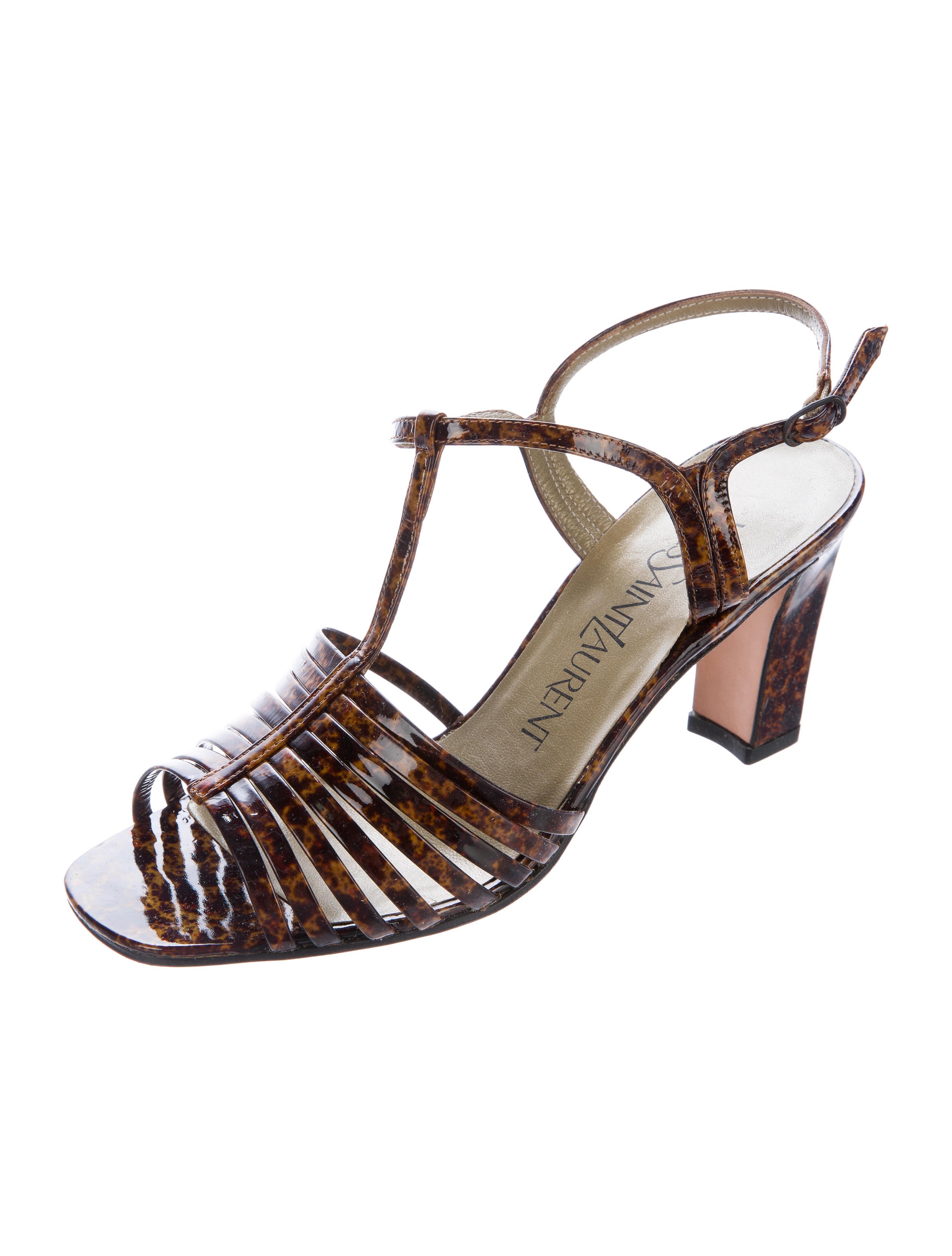 Yves Saint Laurent Patent Leather T-Strap Sandals - Shoes - YVE64473 | The RealReal