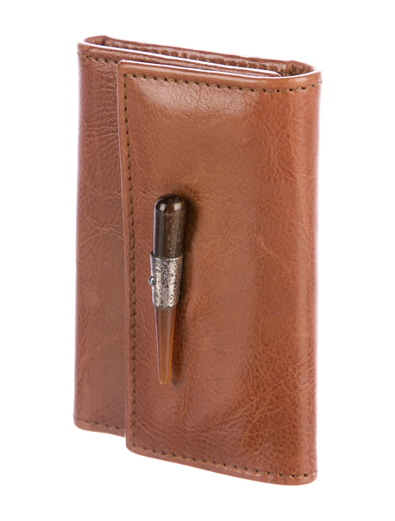 Yves Saint Laurent Leather Key Ring Wallet Brown Wallets, Accessories