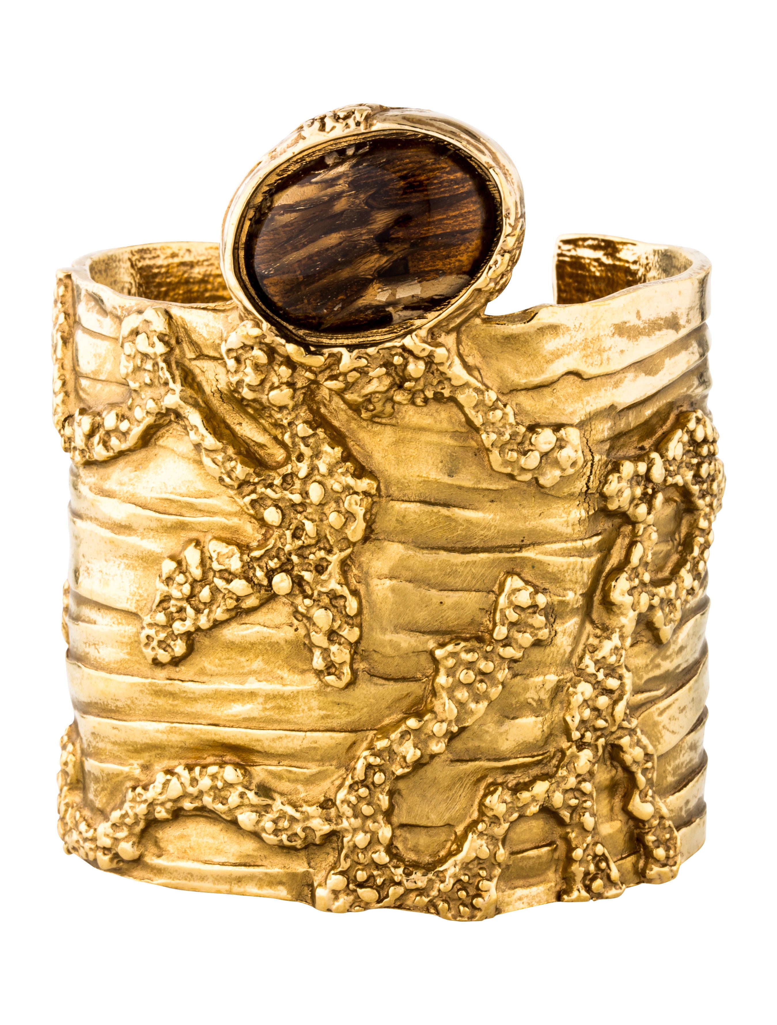 Yves Saint Laurent Arty Wide Textured Cuff GoldTone Metal Cuff
