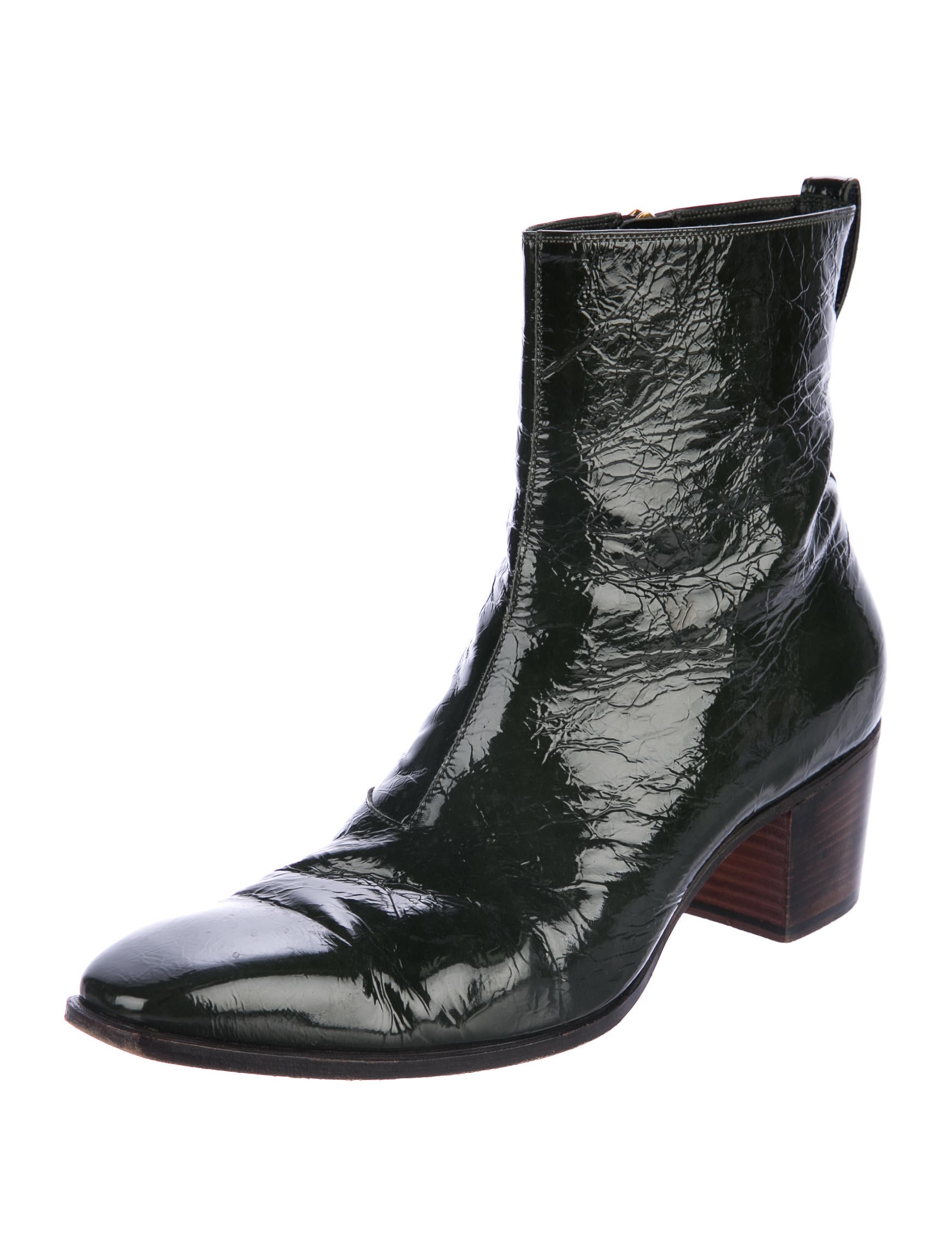 Yves Saint Laurent Johnny Patent Leather Boots Green Boots, Shoes