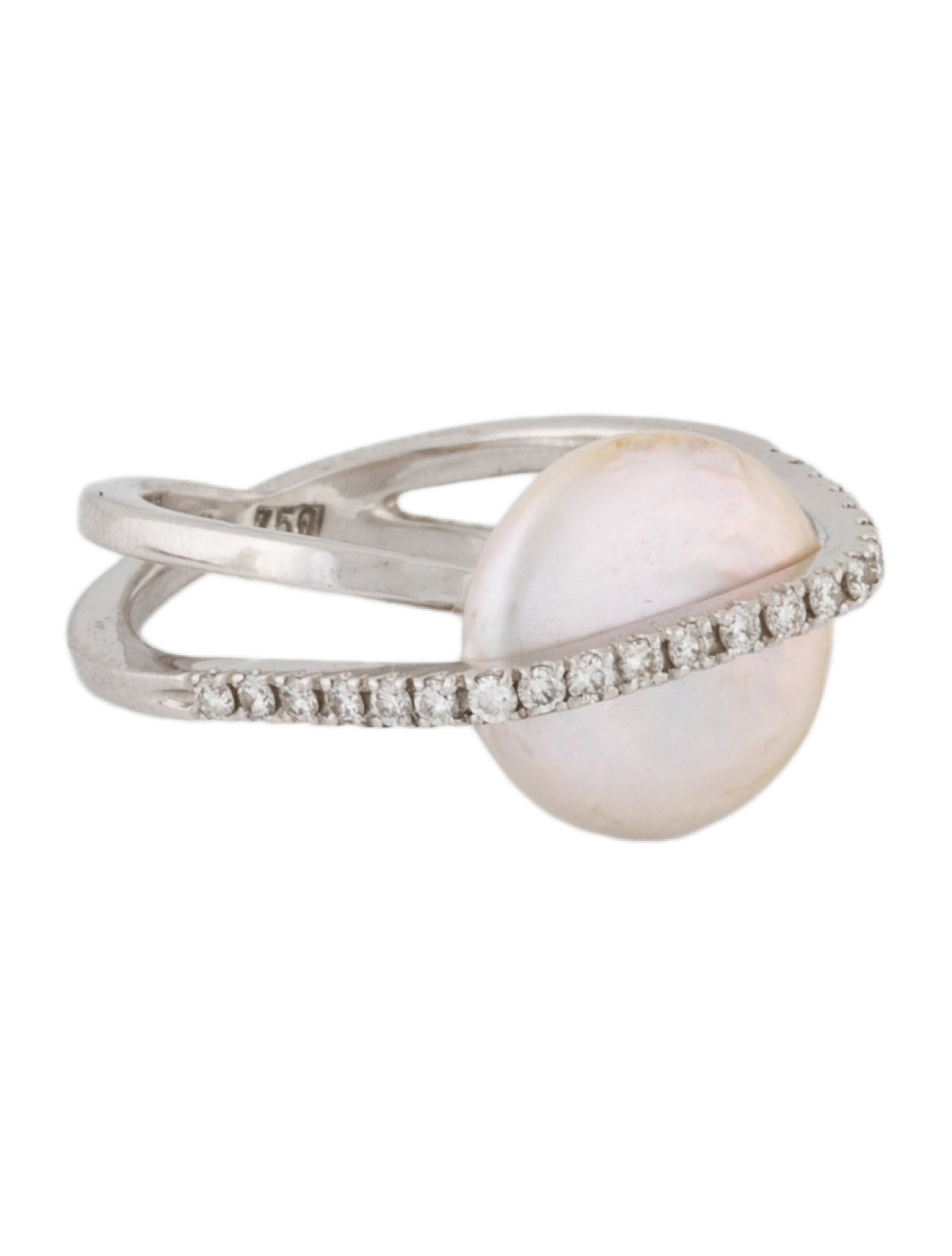 Yvel 18K Pearl & Diamond Biwa Flat Coin Ring