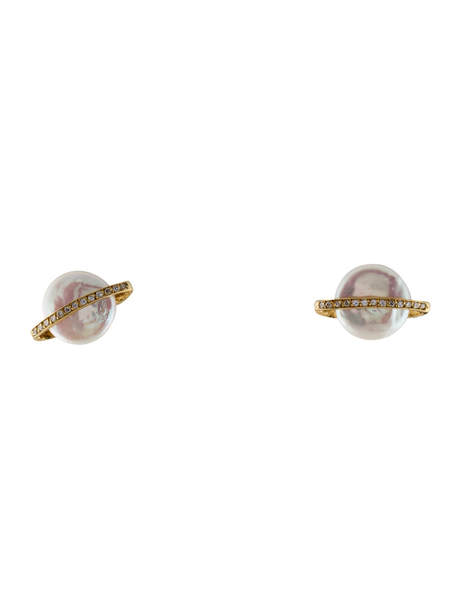 Yvel 18K Pearl & Diamond Biwa Coin Earrings