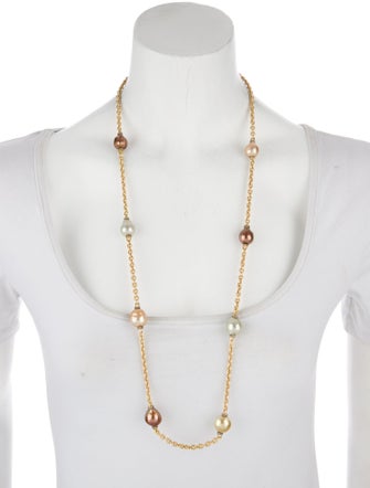 Yvel 18K Dyed Pearl & 1.92ctw Diamond Station Necklace