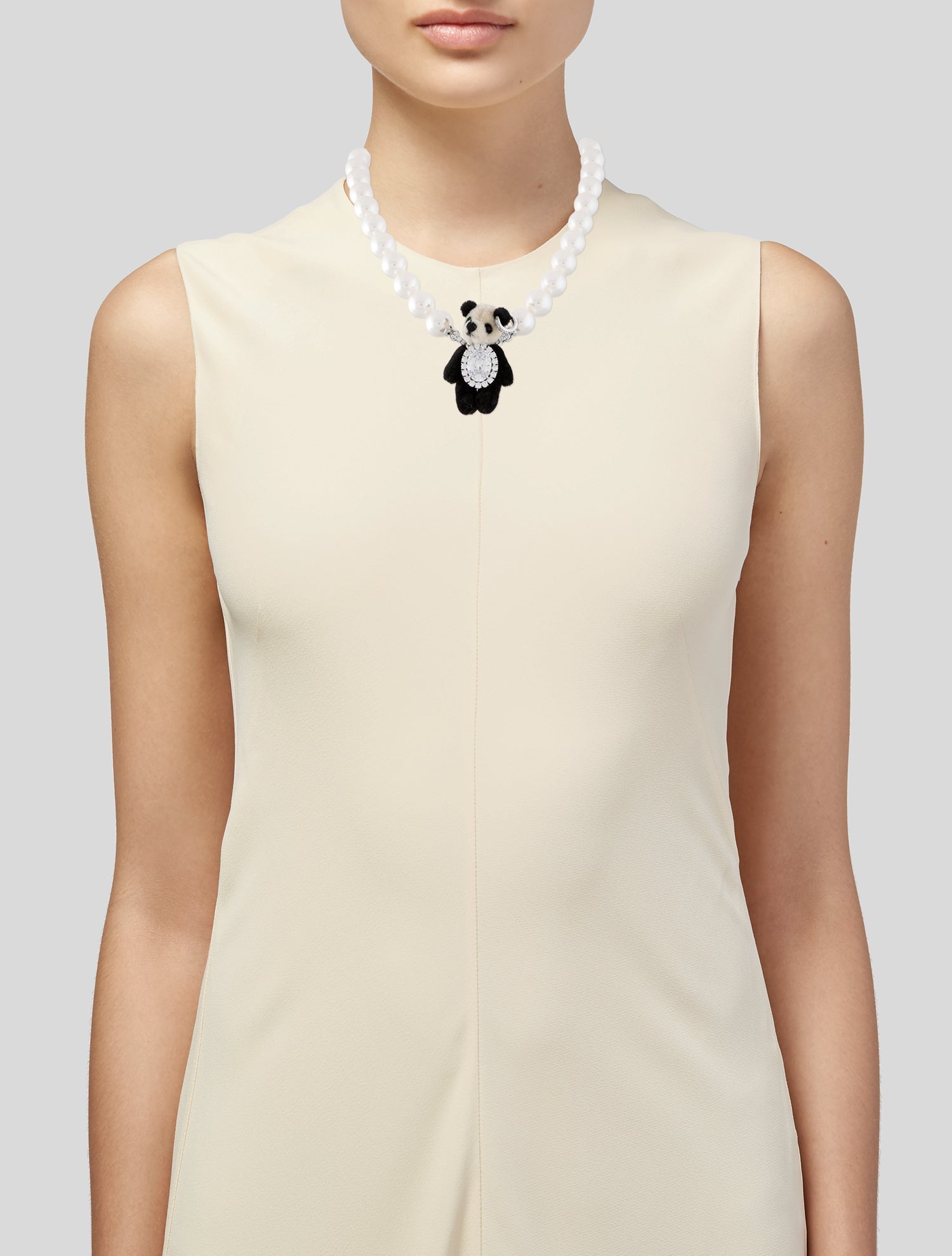 YVMIN Cubic Zirconia, Faux Pearl & Fabric Plush Panda Pendant Necklace