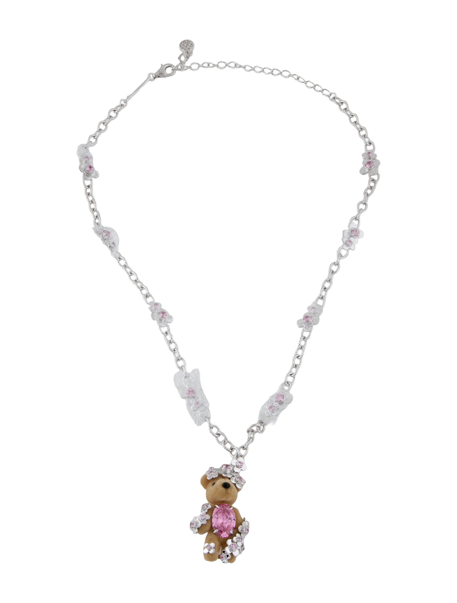 YVMIN Cubic Zirconia Flower Covered Flocked Bear Pendant Necklace