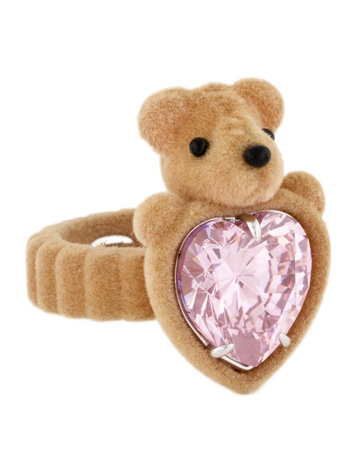 YVMIN Cubic Zirconia Flocked Bear Head Heart Cocktail Ring