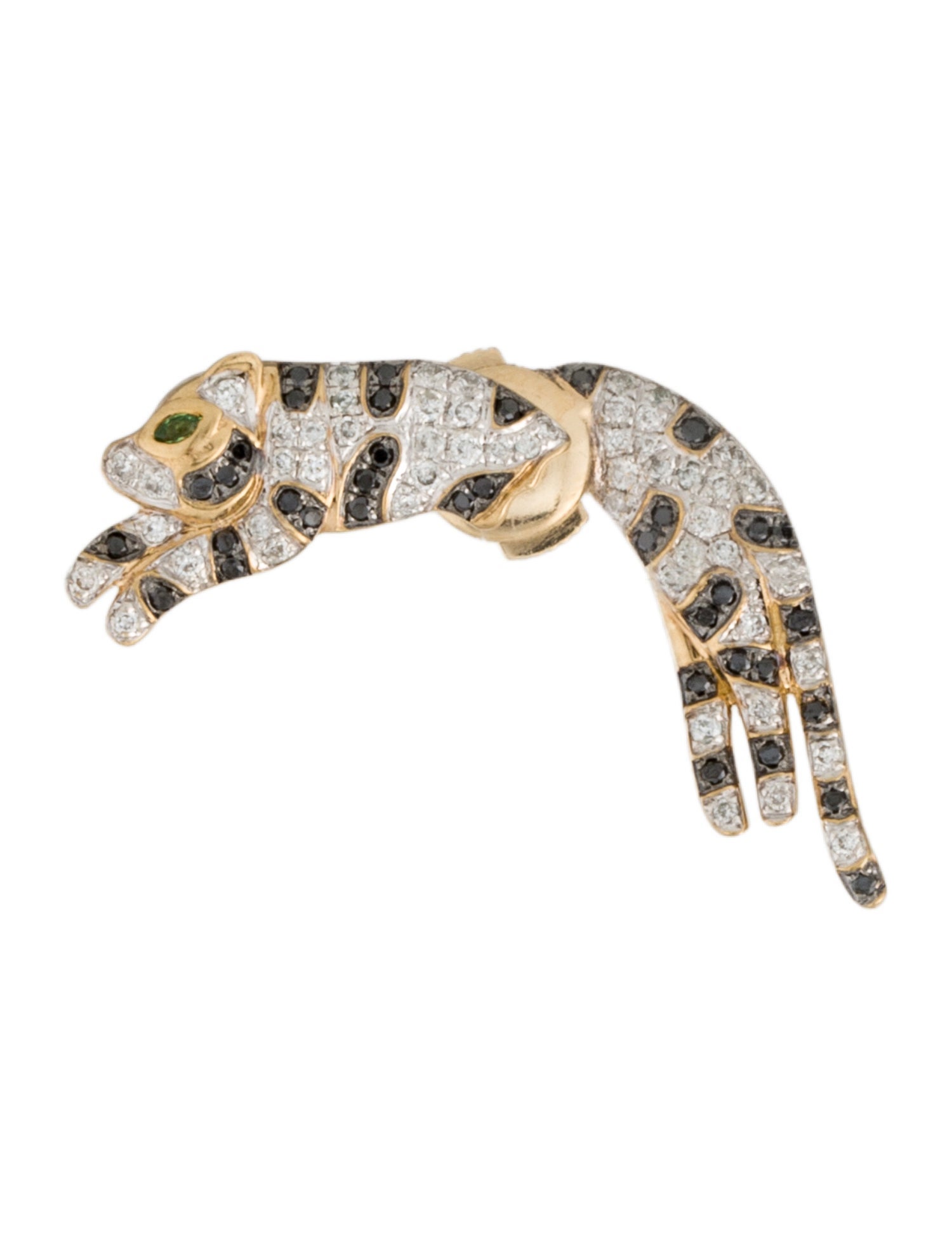 Yvonne Léon 9K Tsavorite Garnet & Diamond Single Panther Earrings