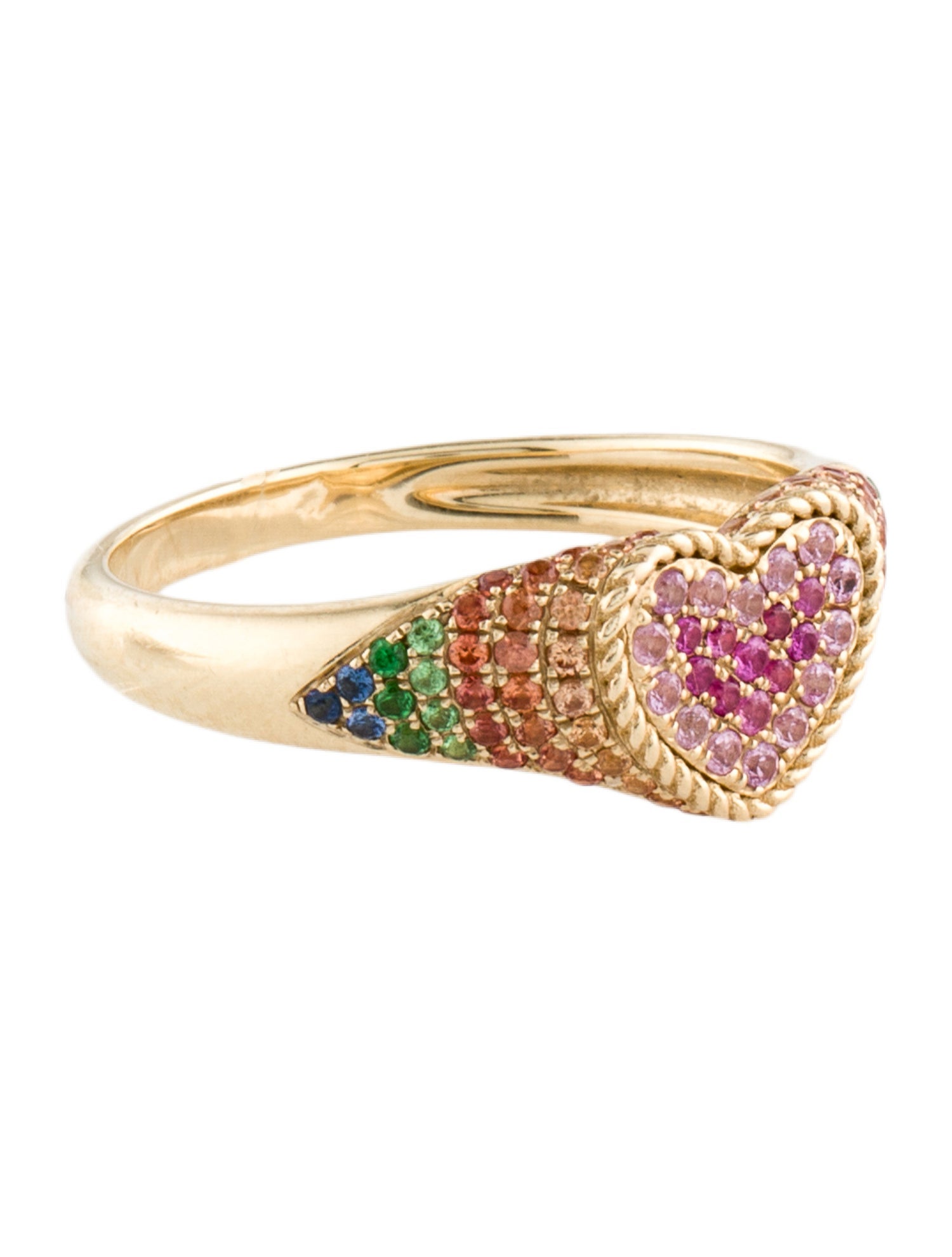Yvonne Léon 9K Tsavorite Garnet & Sapphire Heart Rainbow Ring
