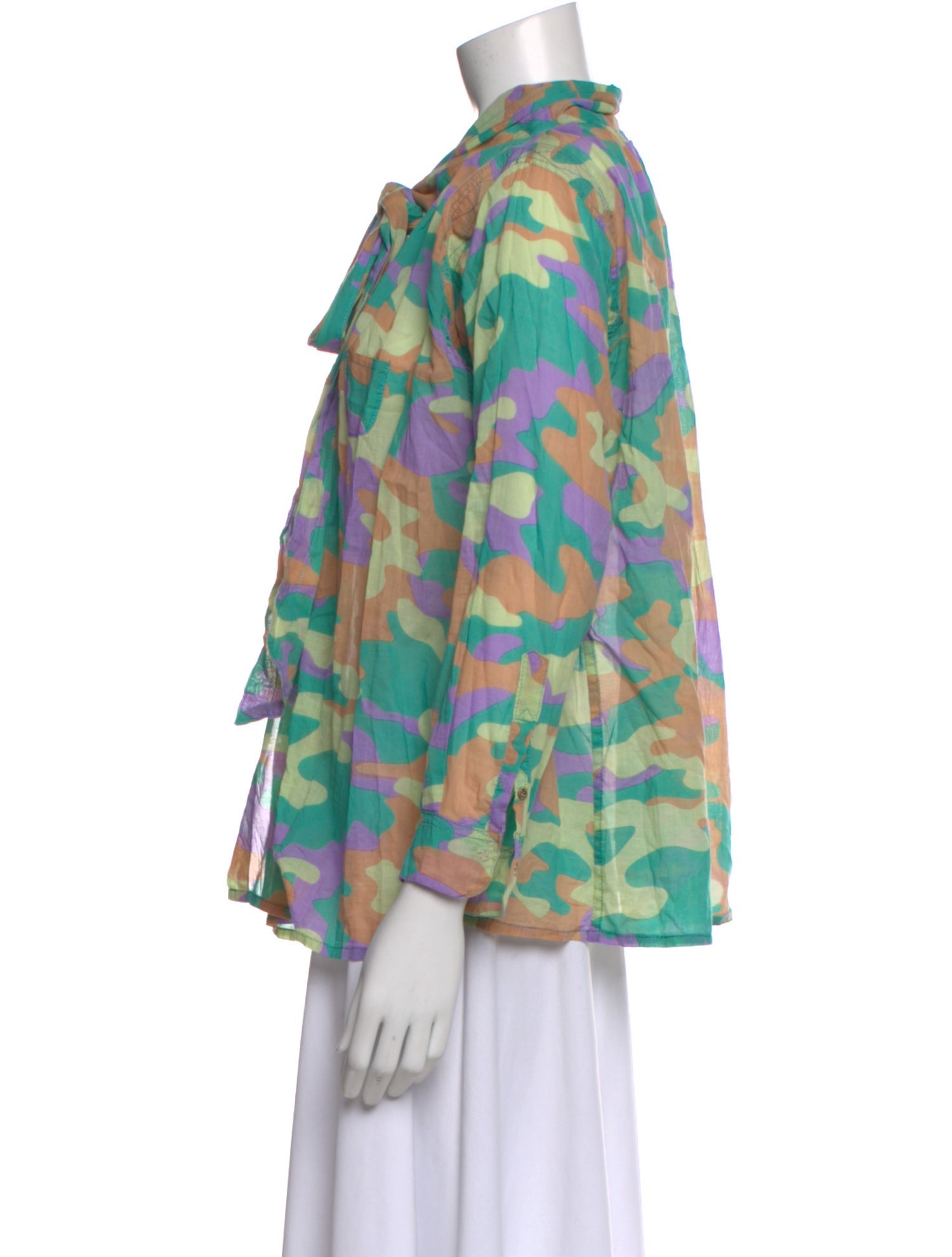 Yvonne S Camouflage Print Tie Neck Blouse
