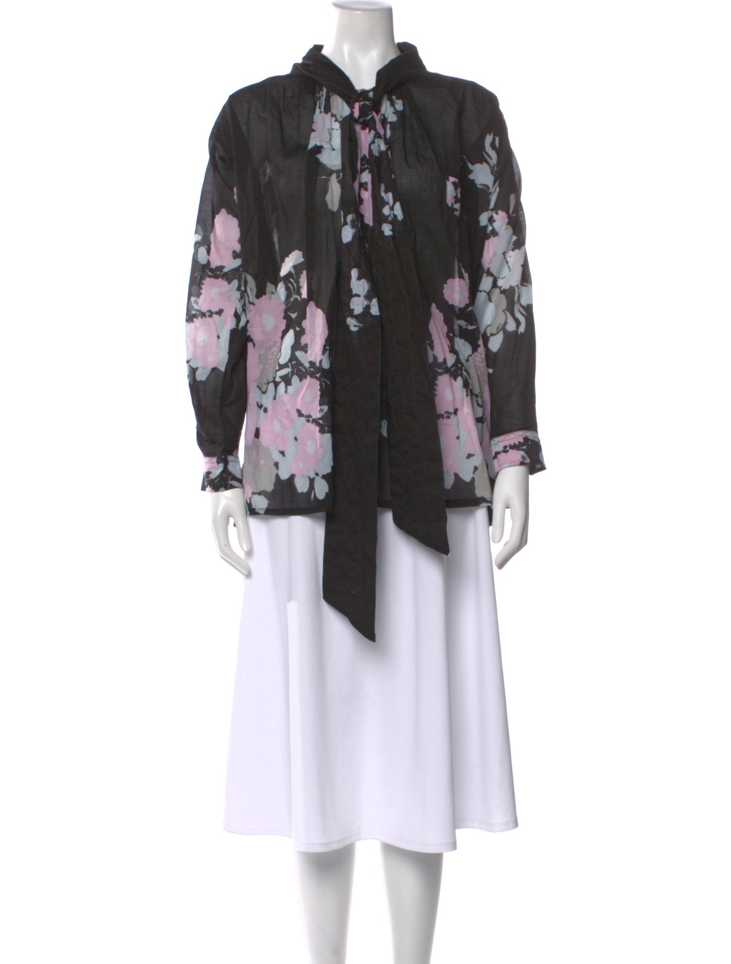 Yvonne S Floral Print Tie Neck Blouse