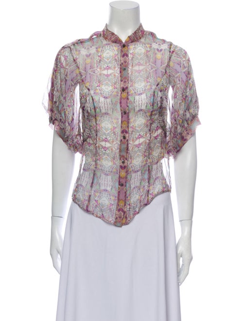 Zac Posen Silk Printed Button-Up Top Purple
