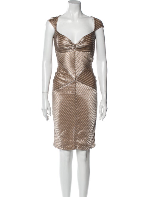 Zac Posen V-Neck Knee-Length Dress Metallic