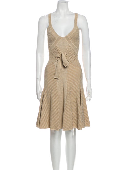 Zac Posen V-Neck Knee-Length Dress Metallic