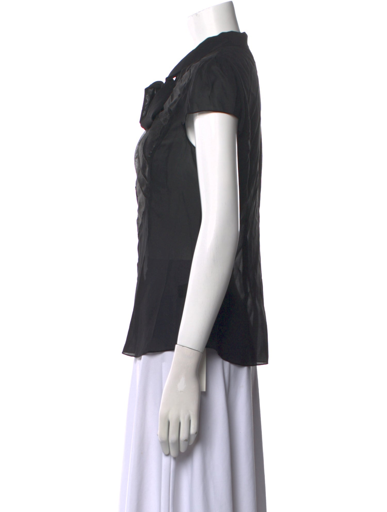 Zac Posen Silk Tie Neck Button-Up Top