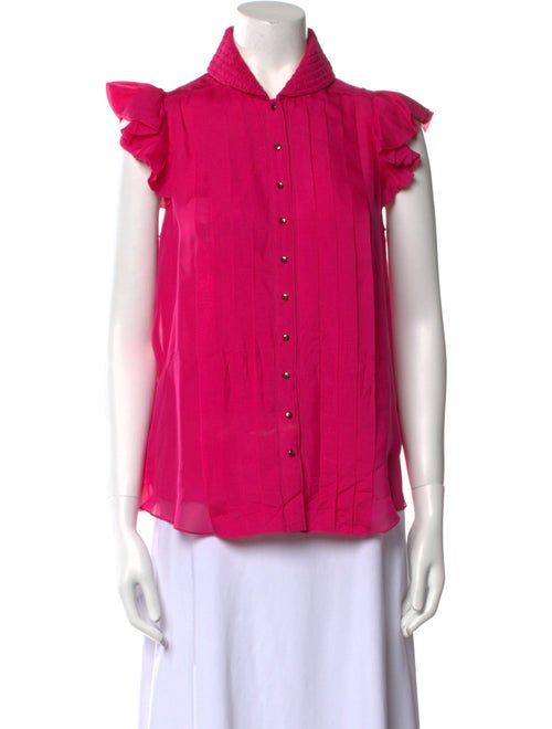 Zac Posen Silk Short Sleeve Button-Up Top