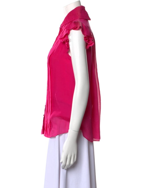 Zac Posen Silk Short Sleeve Button-Up Top