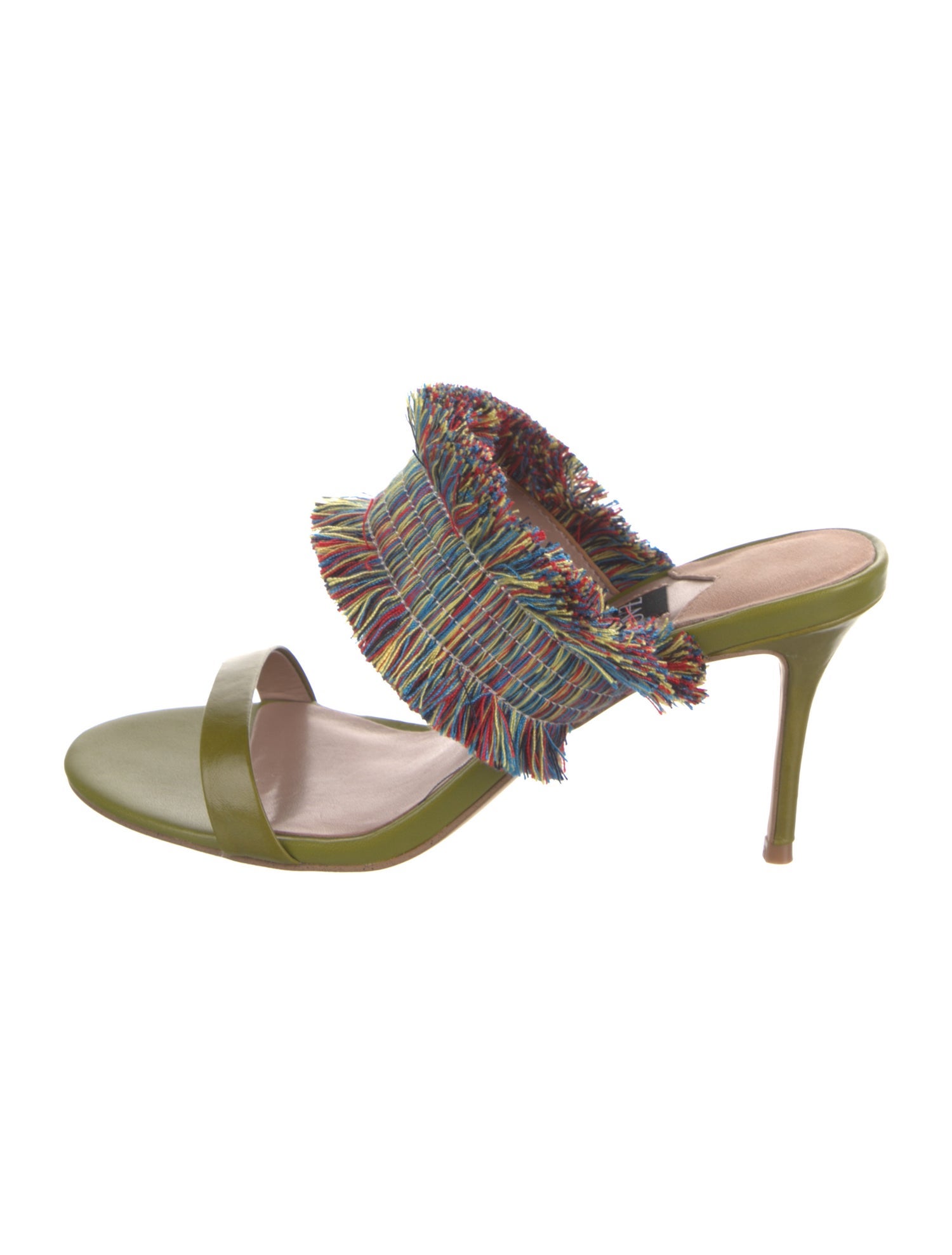 ZAC Zac Posen Leather Fringe Trim Accent Slides