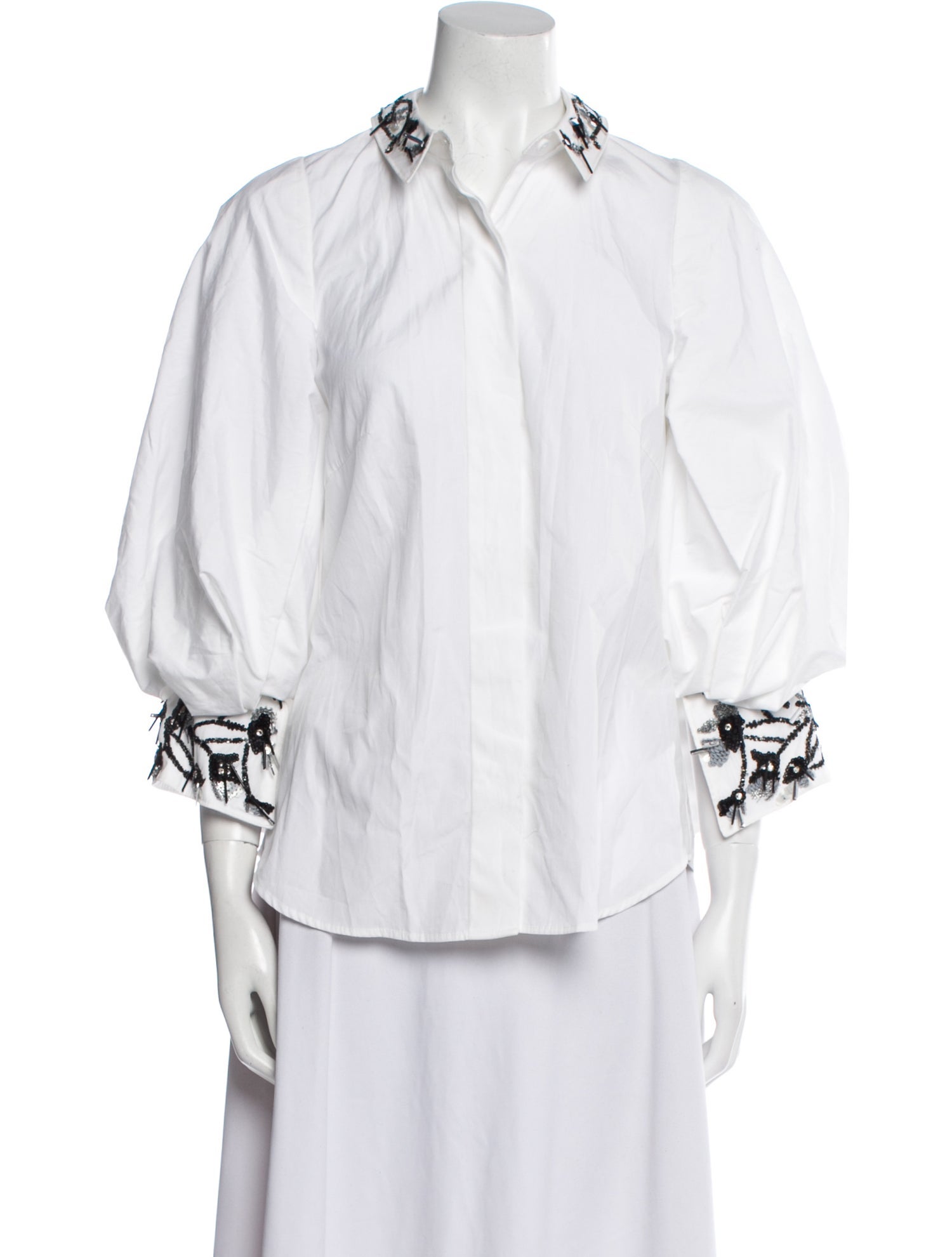 Zac Posen Three-Quarter Sleeve Button-Up Top
