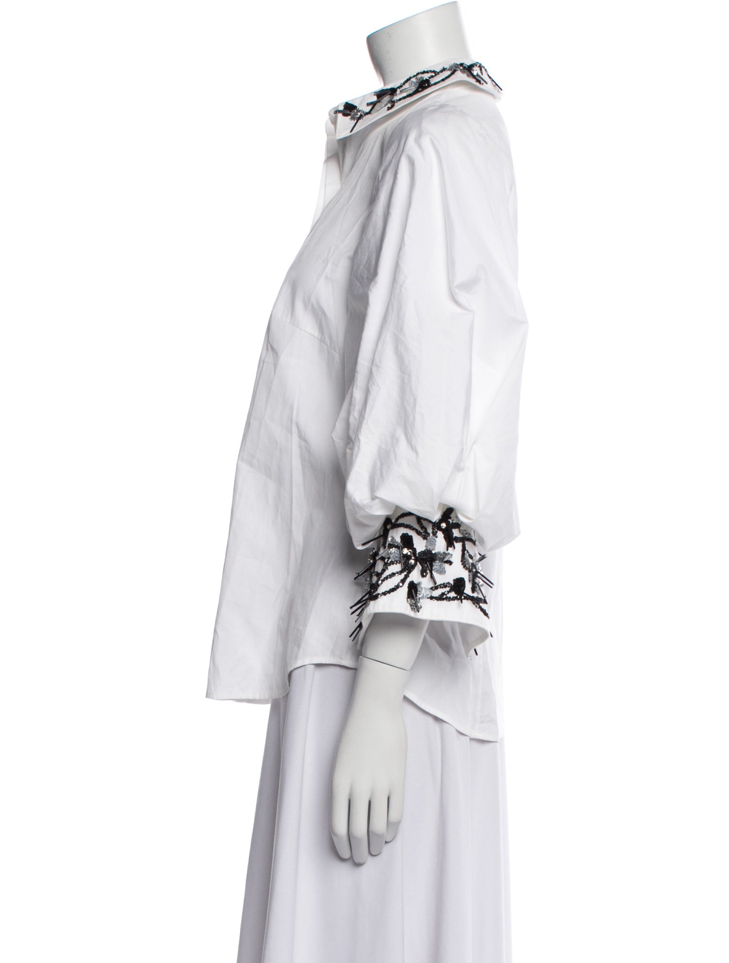 Zac Posen Three-Quarter Sleeve Button-Up Top