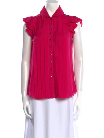 Zac Posen Silk Short Sleeve Button-Up Top