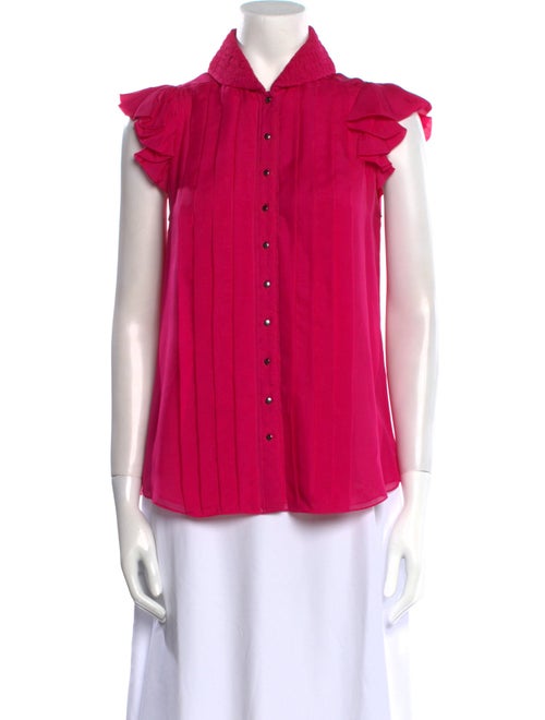 Zac Posen Silk Short Sleeve Button-Up Top