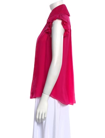 Zac Posen Silk Short Sleeve Button-Up Top