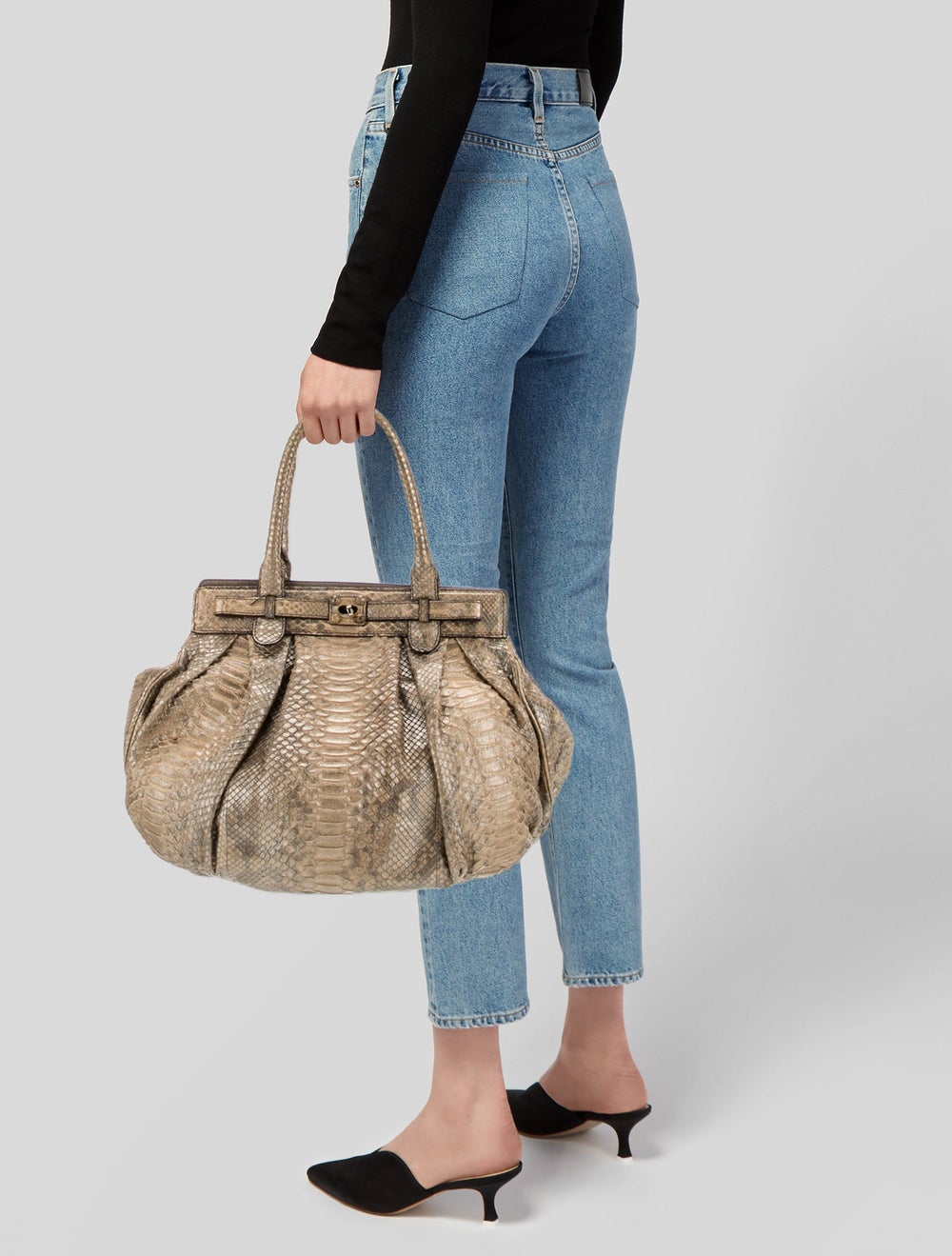 Zagliani Top Handle Bag Neutrals Python Animal Pr… - image 2
