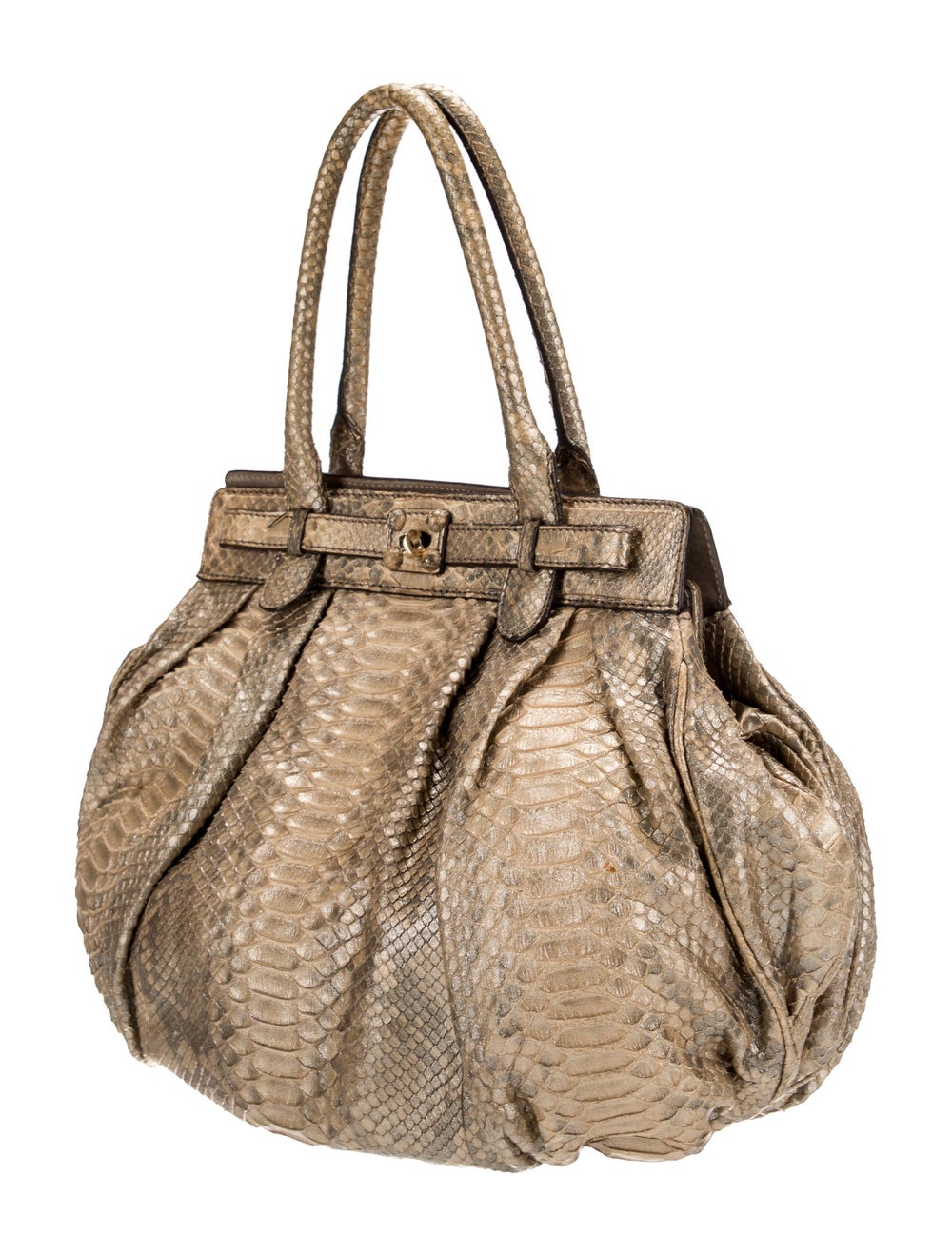 Zagliani Top Handle Bag Neutrals Python Animal Pr… - image 3