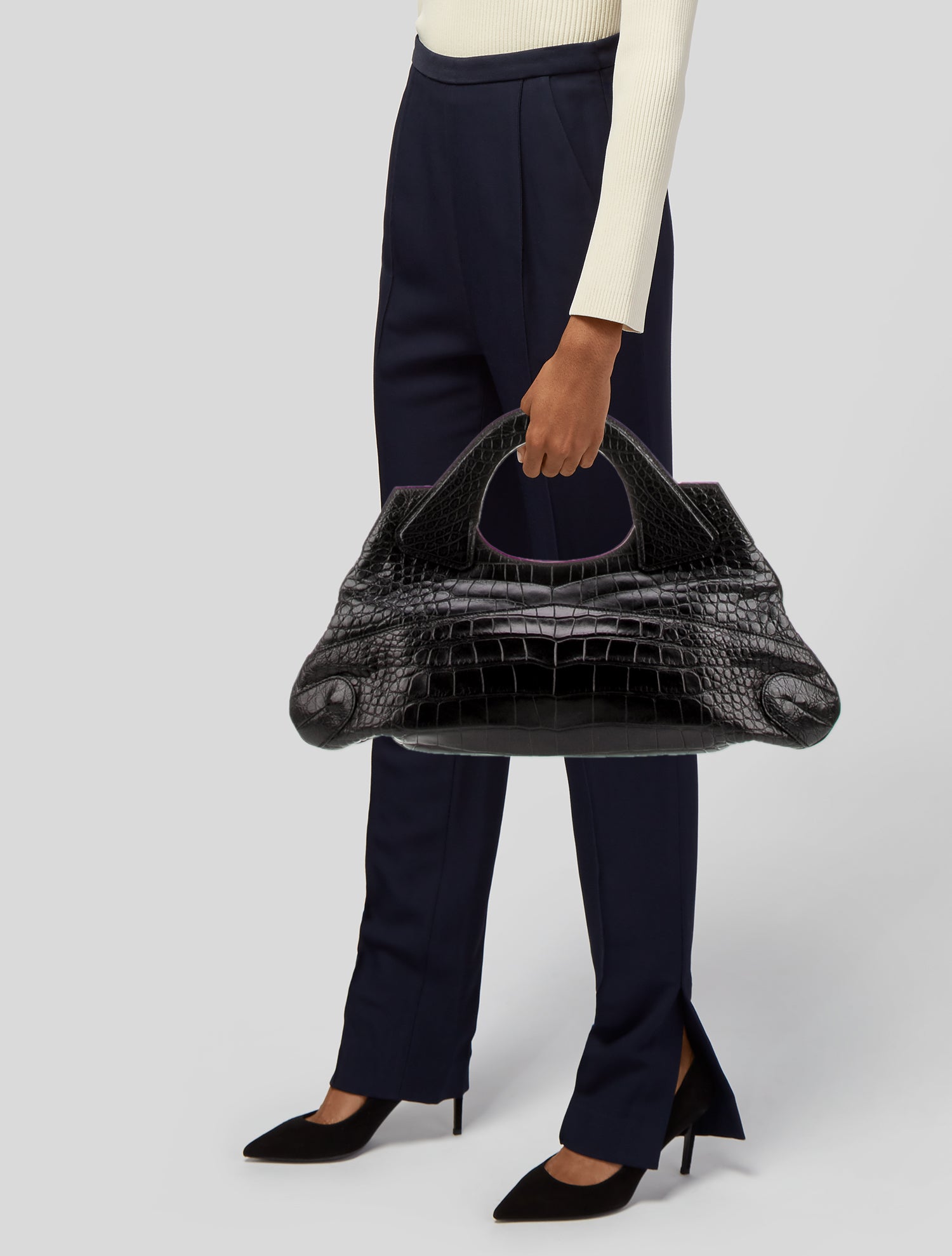 Zagliani Embossed Leather Top Handle Bag