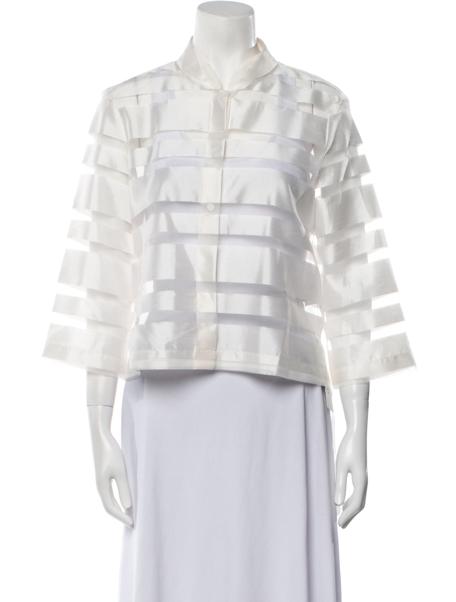 Carla Zampatti Plaid Print Three-Quarter Sleeve Crop Top