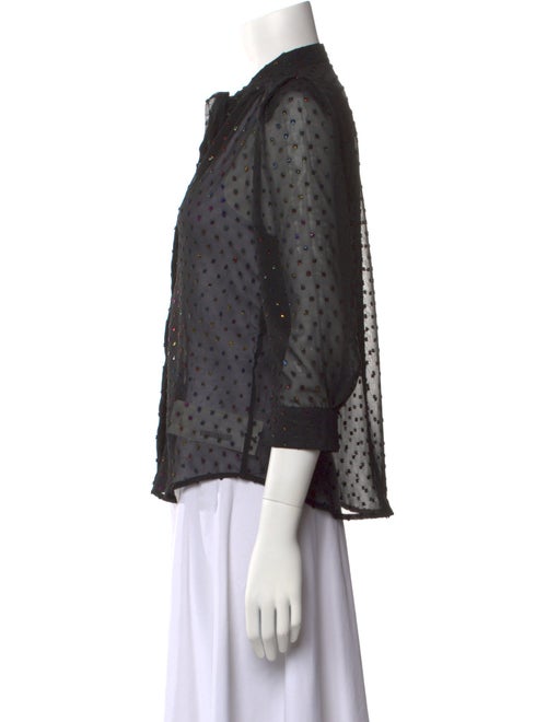 Zadig & Voltaire Mock Neck Three-Quarter Sleeve Button-Up Top