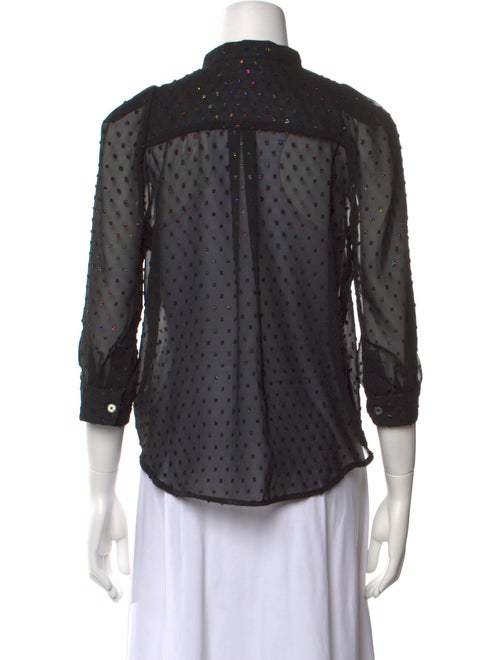 Zadig & Voltaire Mock Neck Three-Quarter Sleeve Button-Up Top