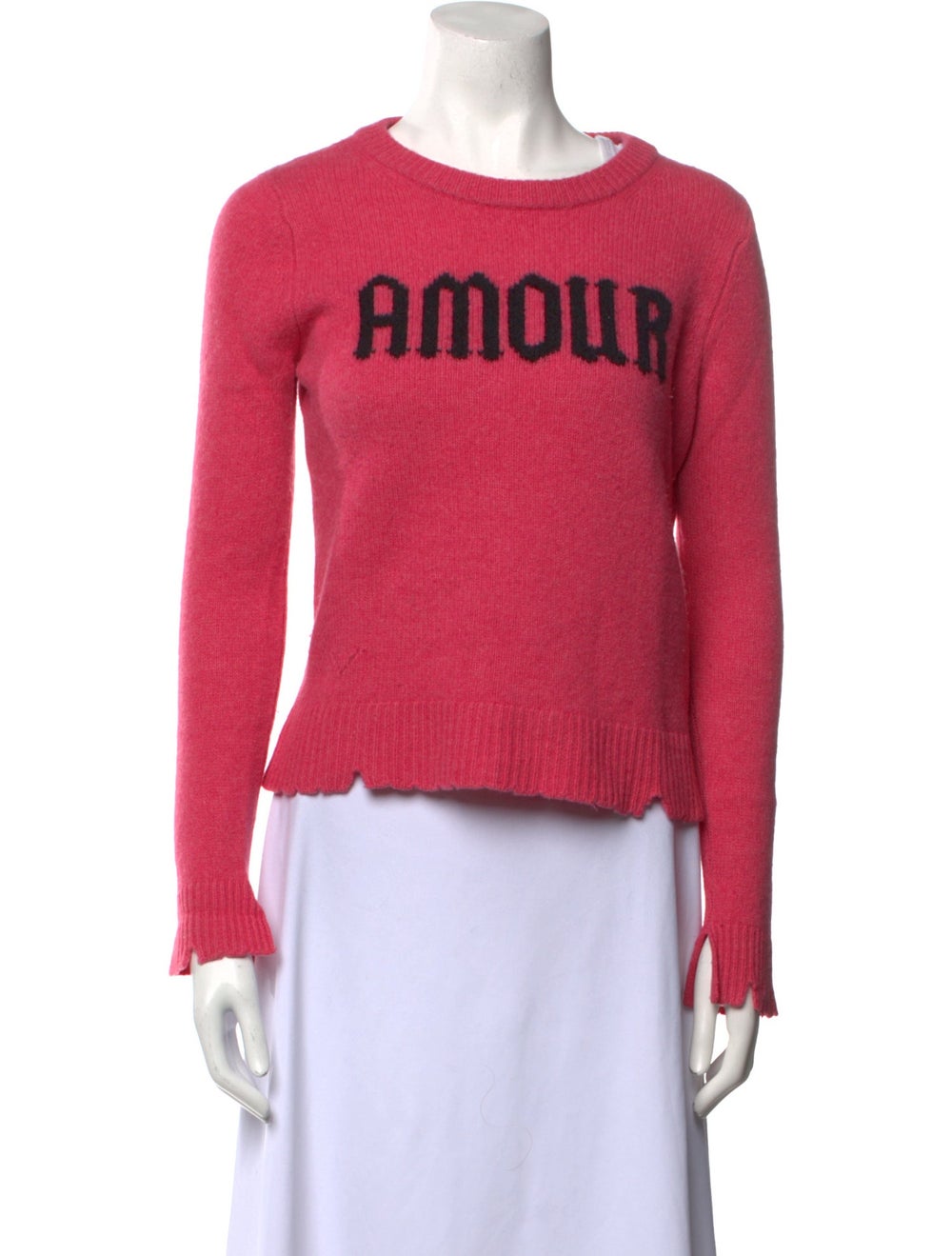 Zadig & Voltaire Cashmere Cropped Sweater Pink Graphic Print Long Sleeve