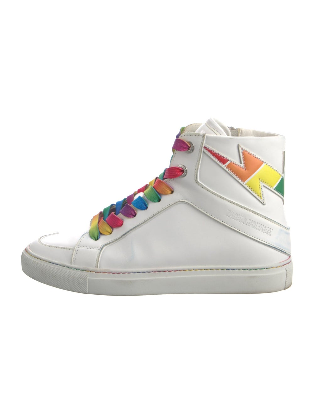 Zadig & Voltaire Leather High Top Sneakers White Colorblock Pattern Round-Toes