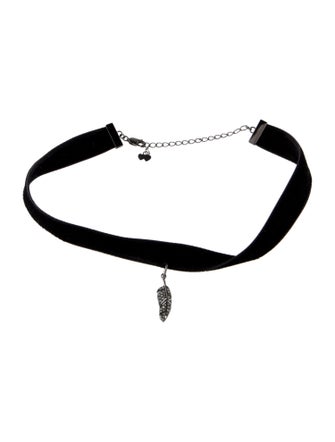 Zadig & Voltaire Velvet & Crystal Feather Choker Necklace