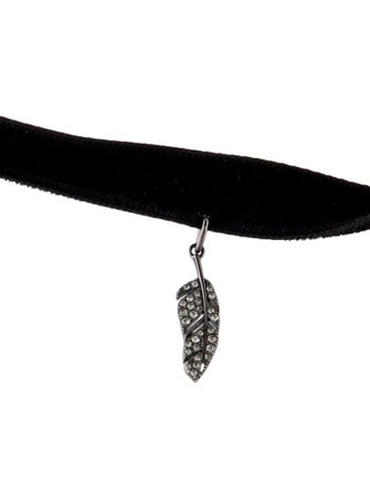 Zadig & Voltaire Velvet & Crystal Feather Choker Necklace