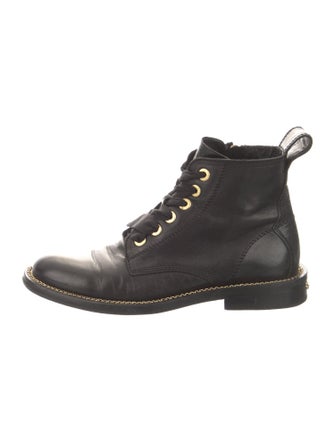 Zadig & Voltaire Leather Chain-Link Accents Combat Boots