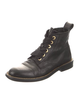 Zadig & Voltaire Leather Chain-Link Accents Combat Boots