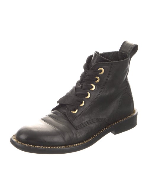 Zadig & Voltaire Leather Chain-Link Accents Combat Boots